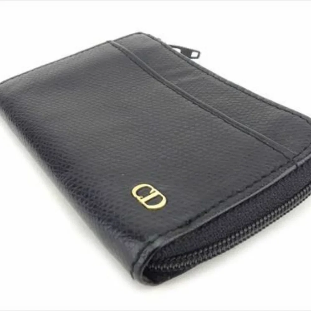 Dior Wallet Purse Coin Purse Black leather Woman unisex Authentic Used